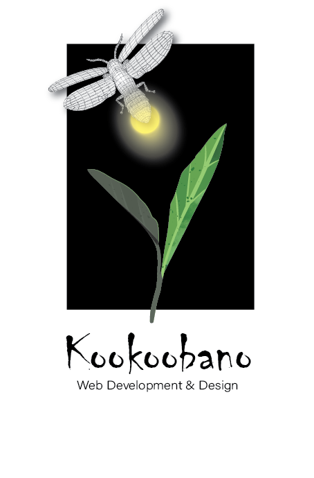 small Kookoobano logo depicting a glowing firefly flying off a partially illuminated leaf